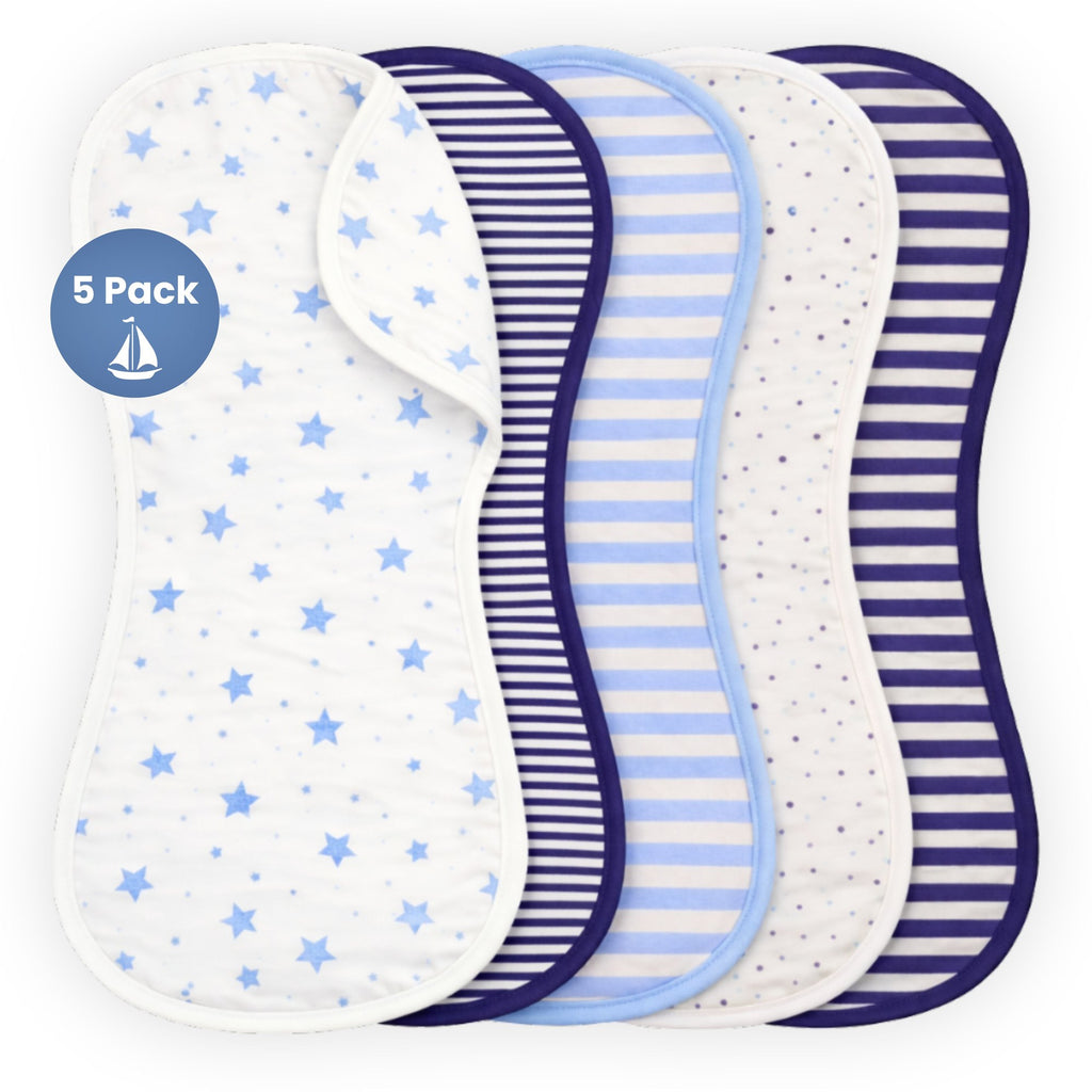 Organic Burp Cloths 5 Pack, Navy and French Blue