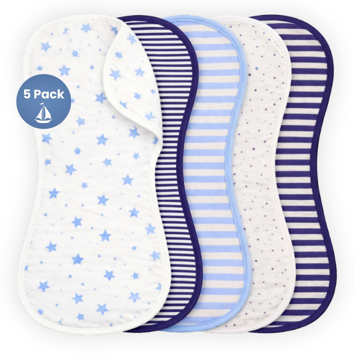 Organic Burp Cloths 5 Pack, Navy and French Blue