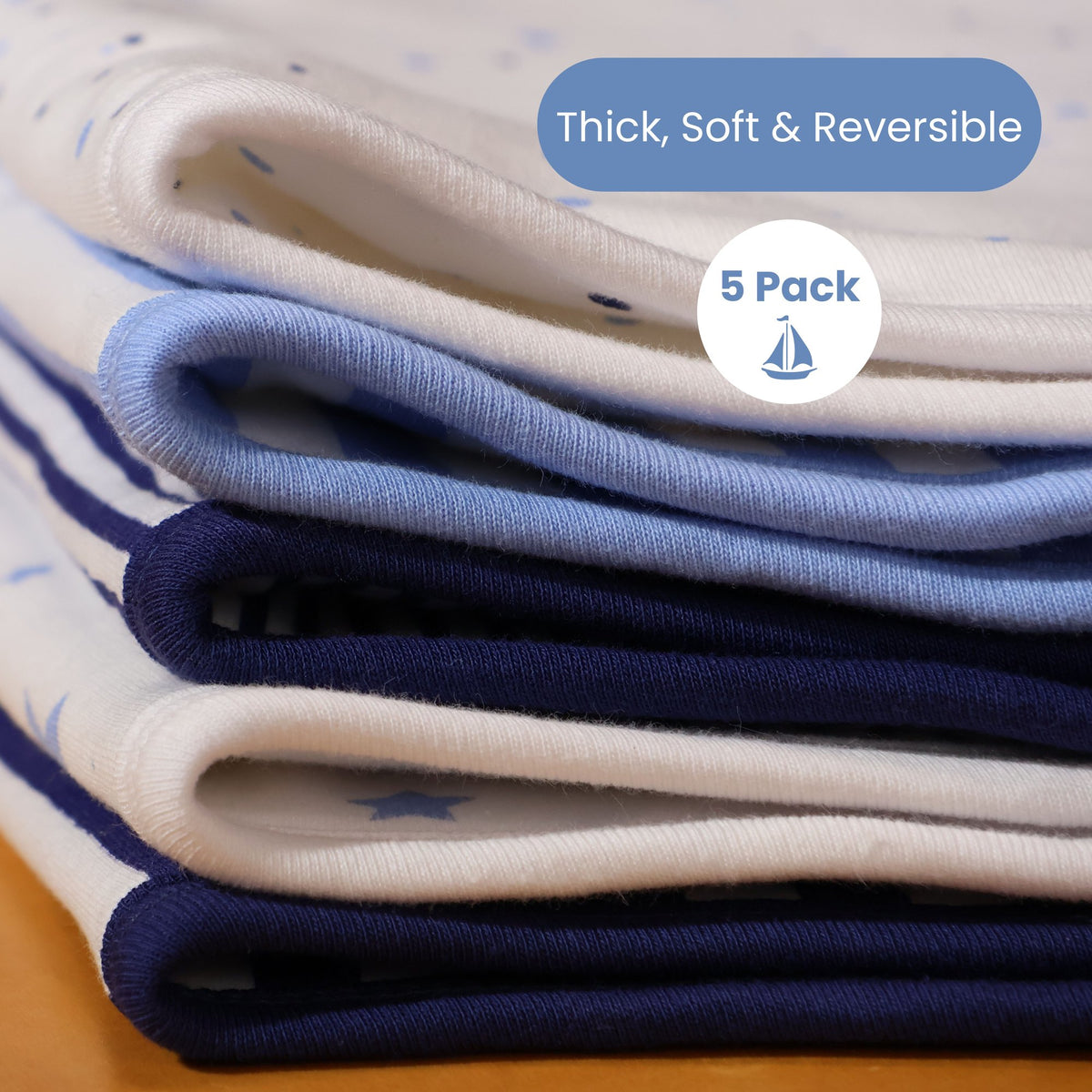 Organic Burp Cloths 5 Pack, Navy and French Blue