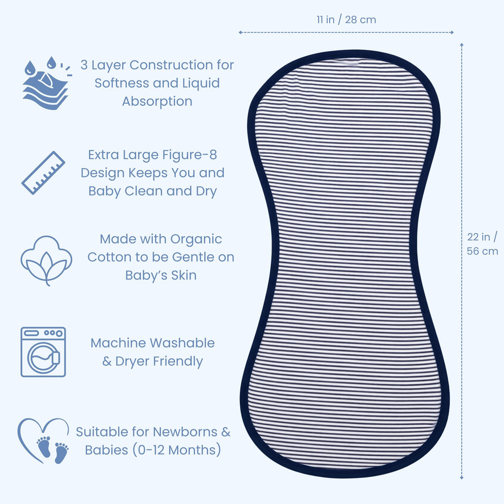 Organic Burp Cloths 5 Pack, Navy and French Blue