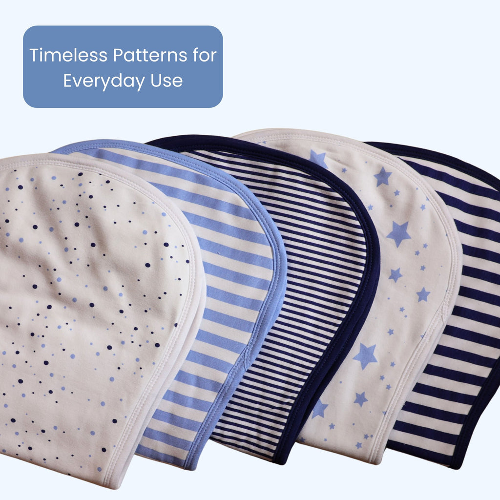 Organic Burp Cloths 5 Pack, Navy and French Blue