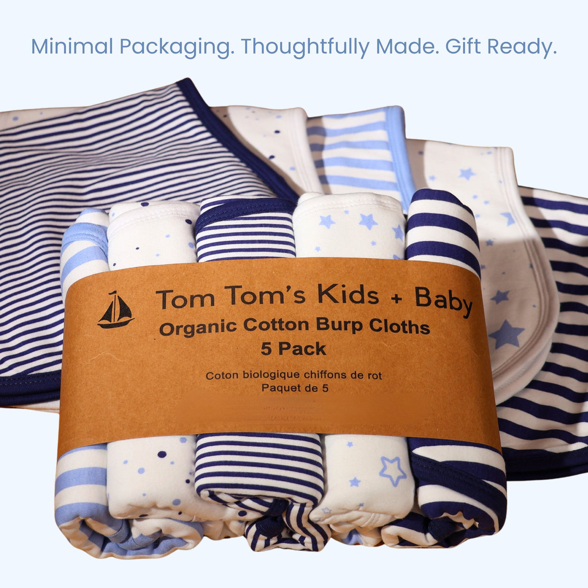 Organic Burp Cloths 5 Pack, Navy and French Blue