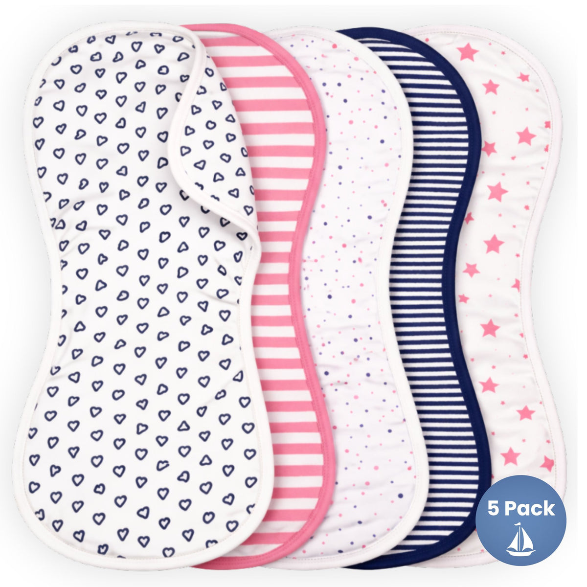 Organic Burp Cloths 5 Pack, Pink and Navy