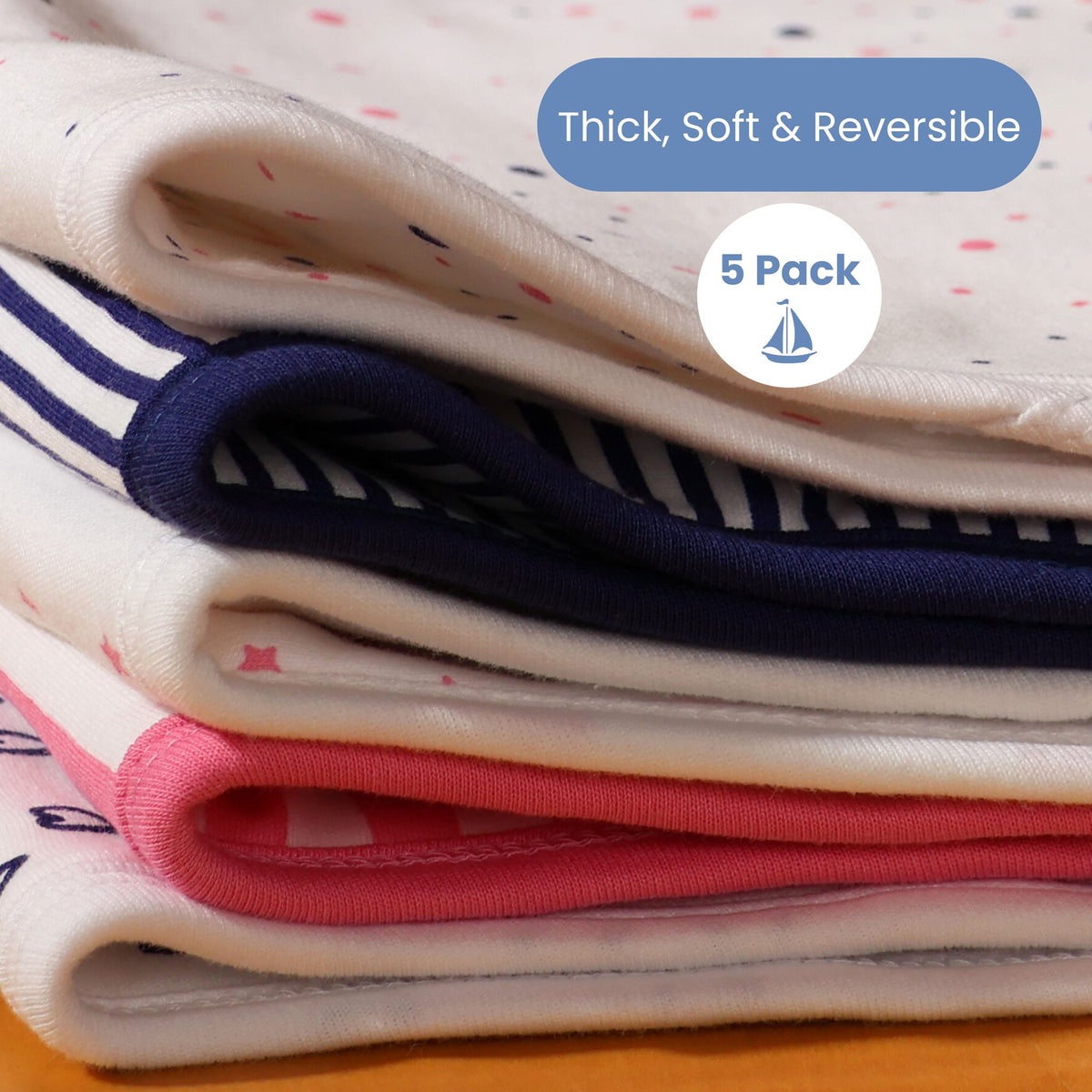 Organic Burp Cloths 5 Pack, Pink and Navy