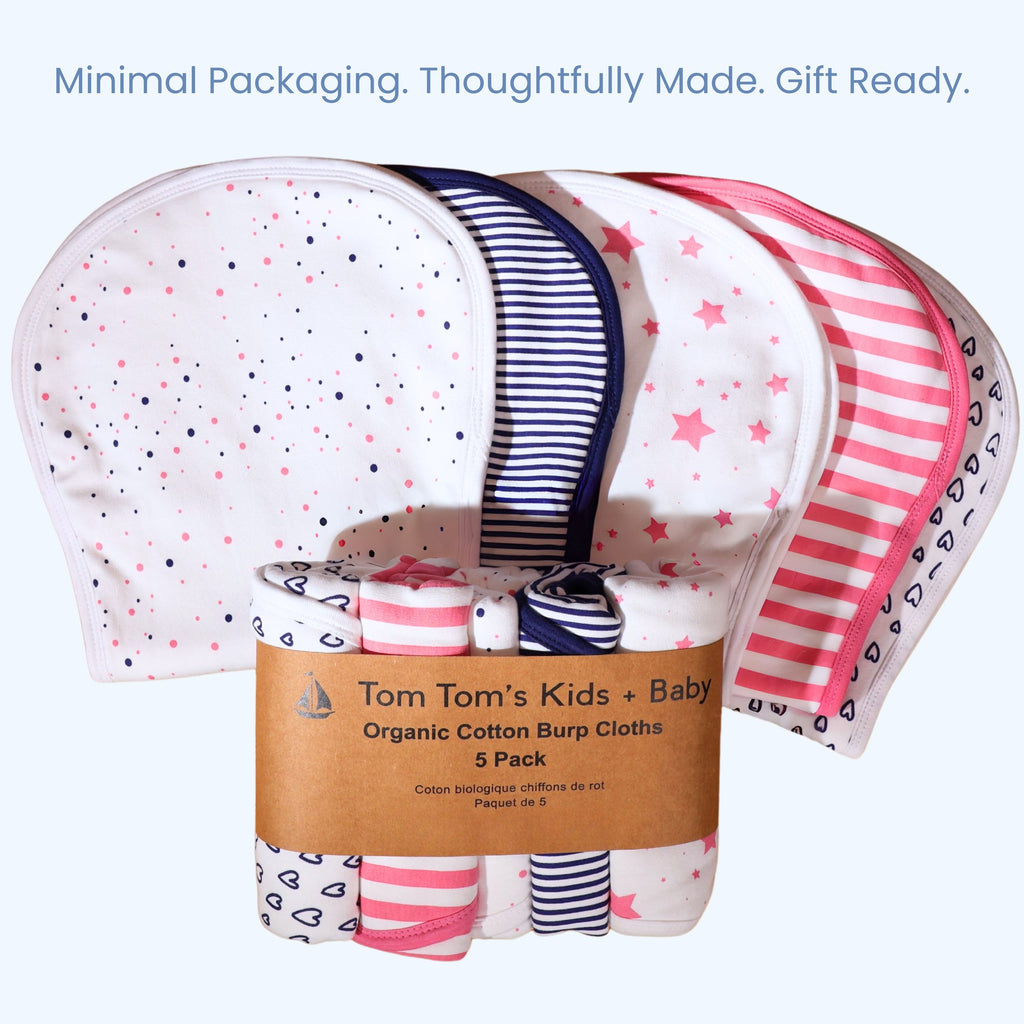 Organic Burp Cloths 5 Pack, Pink and Navy